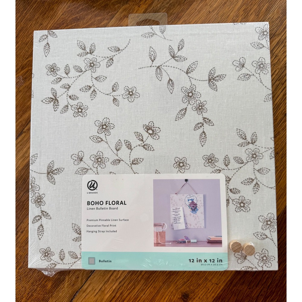 U Brands Boho Floral Linen Bulletin Board 12"x12" NWT